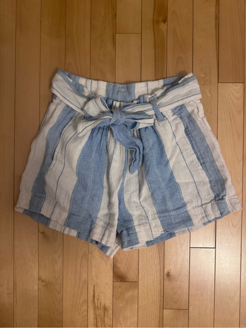 Indigo Rein Blue & White Striped Paperbag Waist linen Shorts